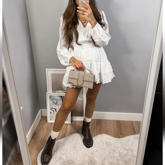 Zara * embroidered lace insert dress white flowy boho - Picture 5 of 11